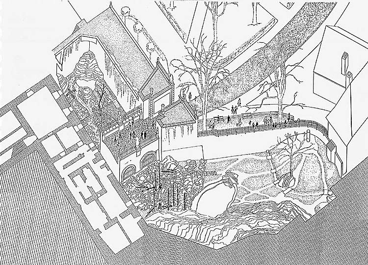 Studie der Bärenzwingerrekonstruktion auf dem Schloss in Český Krumlov