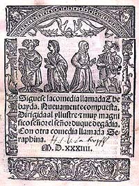 Titulní list komedie Thebayda z roku 1534 