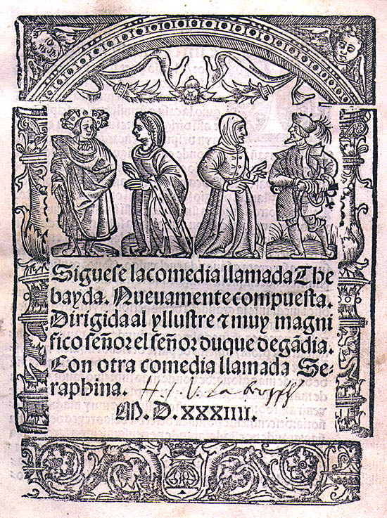 Titulní list komedie Thebayda z roku 1534