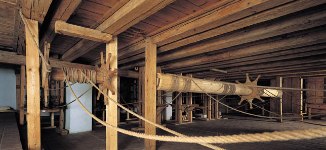 Winches for controlling wing frames, machinery of Český Krumlov Castle Theatre, foto: Věroslav Škrabánek