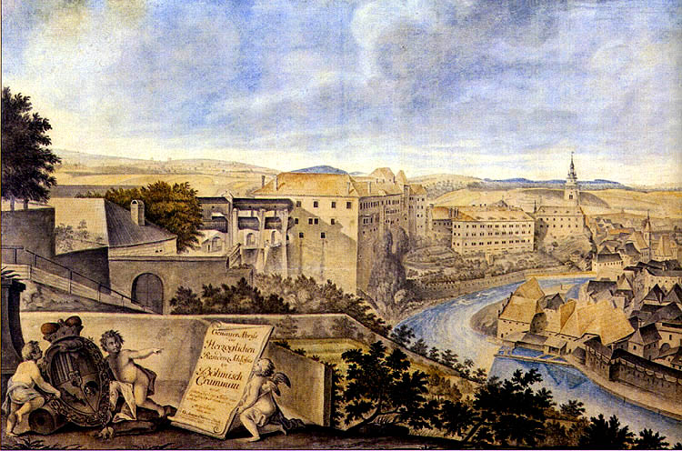 G. A. Hörner, pohled na zámek Český Krumlov, polovina 18. století