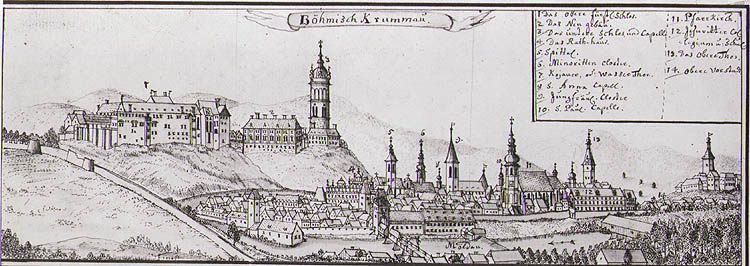 Friedrich Bernard Werner, veduta Českého Krumlova, polovina 18. století