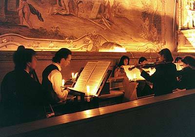 Probeproduktion im Schlosstheater in Český Krumlov, Aufnahme aus dem Orchesterraum 