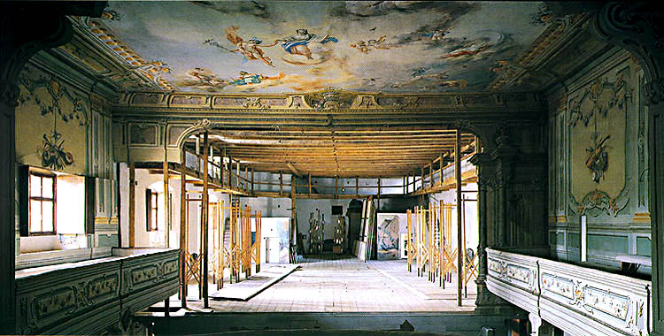 Stage of Castle Theatre in Český Krumlov, stage construction without decorations