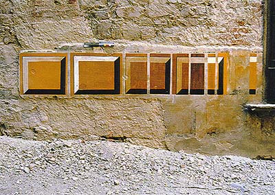 IV. Hof des Schlosses Český Krumlov, Prüfungen der Farbigkeit und Beständigkeit der Pigmente, Detail 