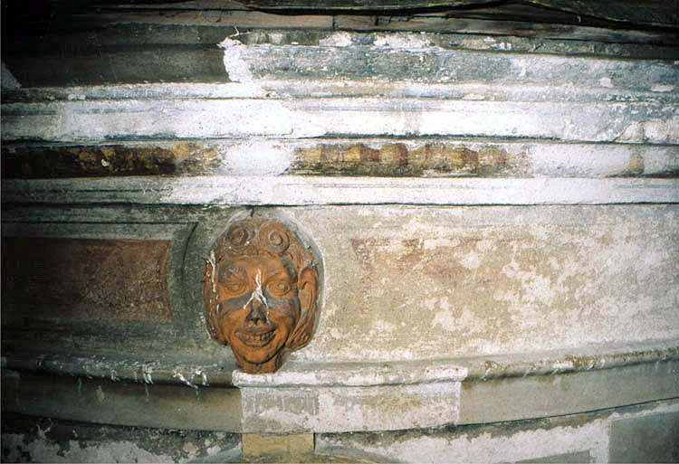 Restorational research of original color on the tambour of the Castle Tower in Český Krumlov, condition in around 1590, foto: Pavel Slavko