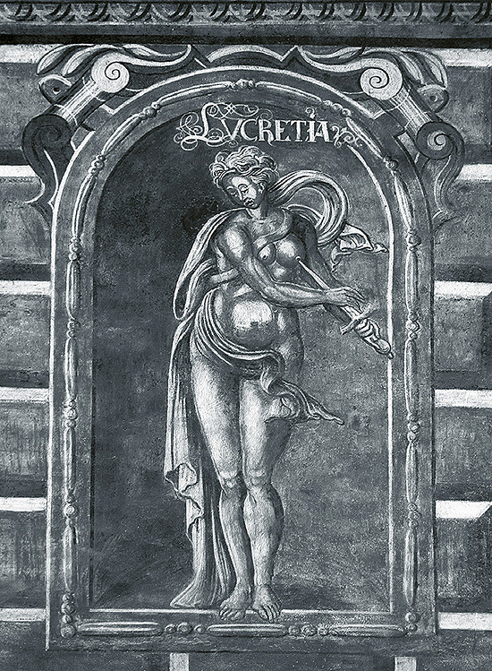Lukrécie, mural painting at facade of New burgrave's house, after reconstruction in 1998, foto: Mgr. Lubor Mrázek