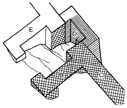The Český Krumlov Castle; the gate with access onto the drawbridge; drawing: Michal Ernée, 1994 