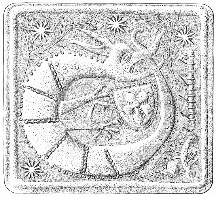 Order of Dragon of Zikmund of Luxembourg, a stove tile, the Český Krumlov Castle; drawing: Jan Votava, 1998