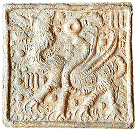 Dragon - a stove tile, the Český Krumlov Castle, a reconstruction of the motive and a gypsum print, an academic sculptor Michal Vitanovský, 1999. 
