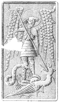 Archangel Michael killing a dragon, the Český Krumlov Castle, drawing: Jan Votava, 1998 
