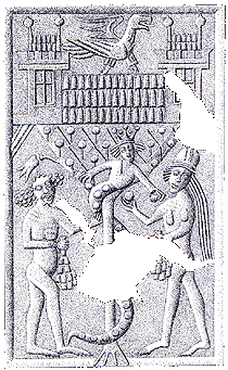 Adam and Eve next to the Tree of Knowledge, the Český Krumlov Castle, drawing: Jan Votava, 1998 