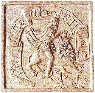 Samson killing a lion, the Český Krumlov Castle, a reconstruction of the motive and a gypsum print, an academic sculptor Michal Vitanovský, 1999 