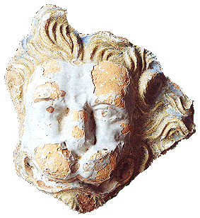 Buntglasierte Ofenkachel mit dem Relief eines Löwenkopfes (Schloss Český Krumlov, 16. Jahrhundert), Fund von der archäologischen Untersuchung im Jahr 1995, Foto: Michal Ernée, 2000 