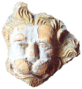 The coloured glazed stove tile with the lion head relief (the Český Krumlov Chateau, dating from the 16th century); the date of finding: 1995 during the archaeological research, foto: Michal Ernée, 2000 