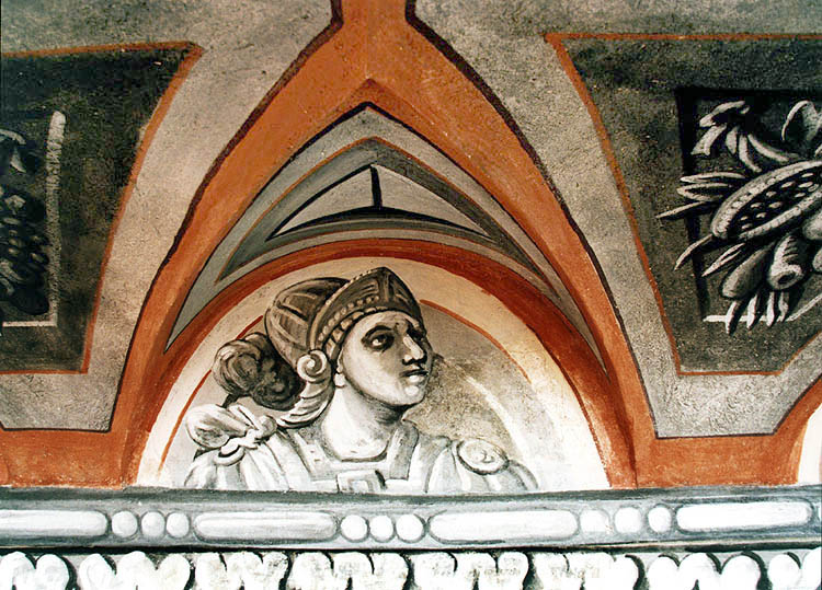 Zámek č.p. 59 - Hrádek, detail nástěnné malby na fasádě objektu, 