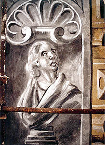 Lower castle, detail of mural painting on object's facade, 