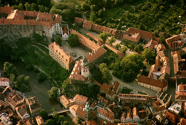 Český Krumlov Castle, 1st and 2nd courtyards, aerial view